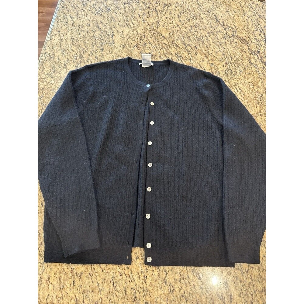 Talbots Women's Cardigan XL 100% Merino Wool Black Classic Preppy Chic Vintage